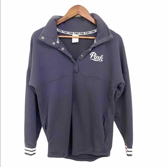 Victorias Secret Pink Logo Snap Up Gray Sweatshirt - Picture 1 of 9